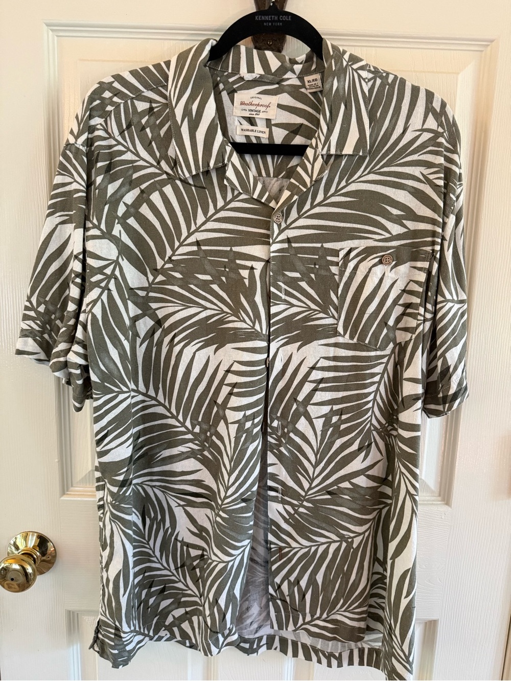 Weatherproof Olive & White Palm-Print Short Sleeve Button-Down Shirt
